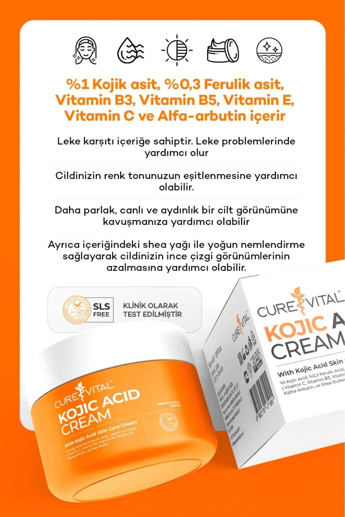 CureVital Kojik Asit Kremi Beyazlatıcı Ve Aydınlatıcı Etki 50 ml